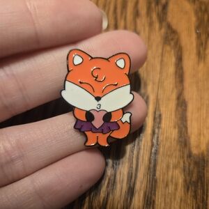 Orange Fox And Heart Enamel Pin